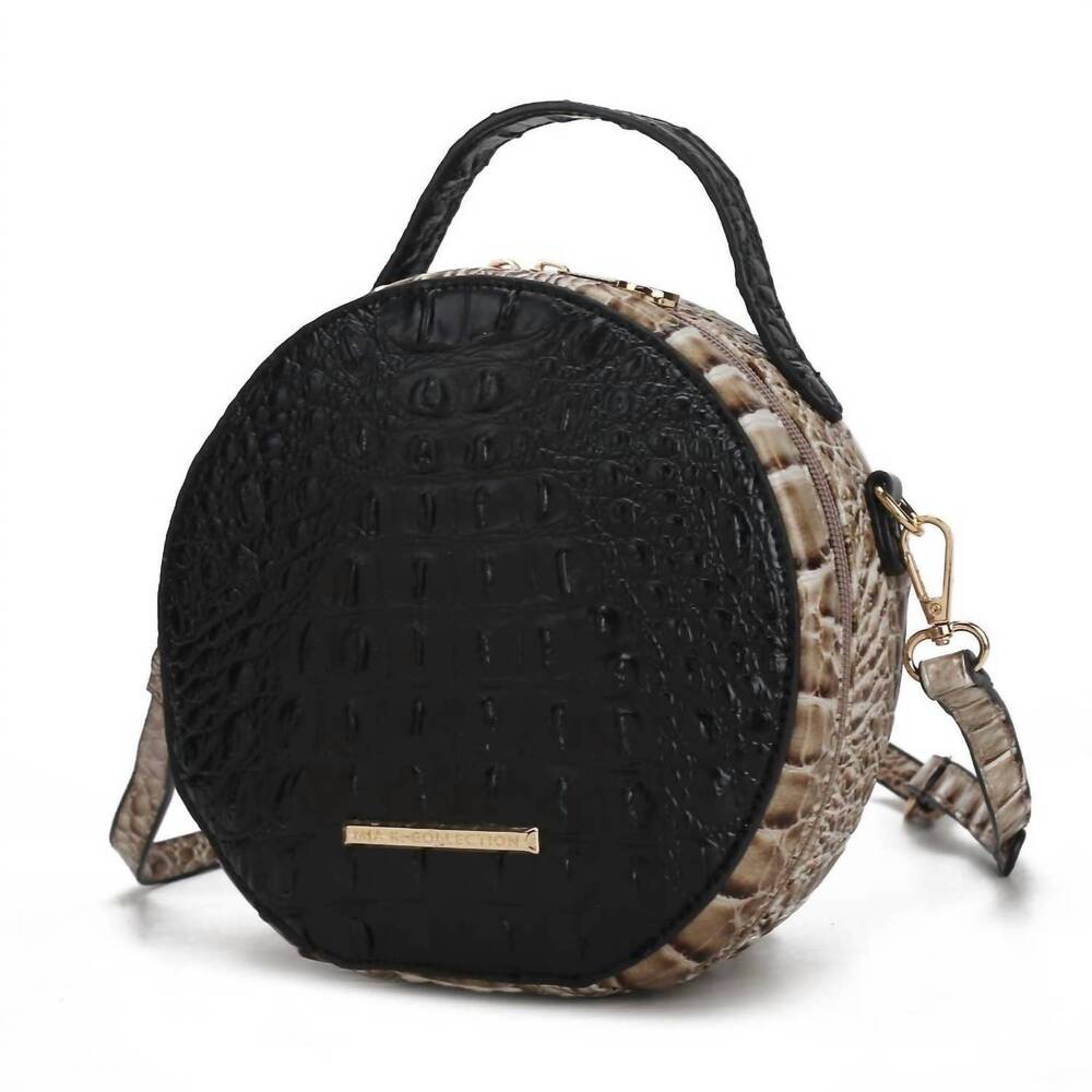 NEW MKF COLLECTION women's ynnari crossbody chic round croc-embossed bag in blac